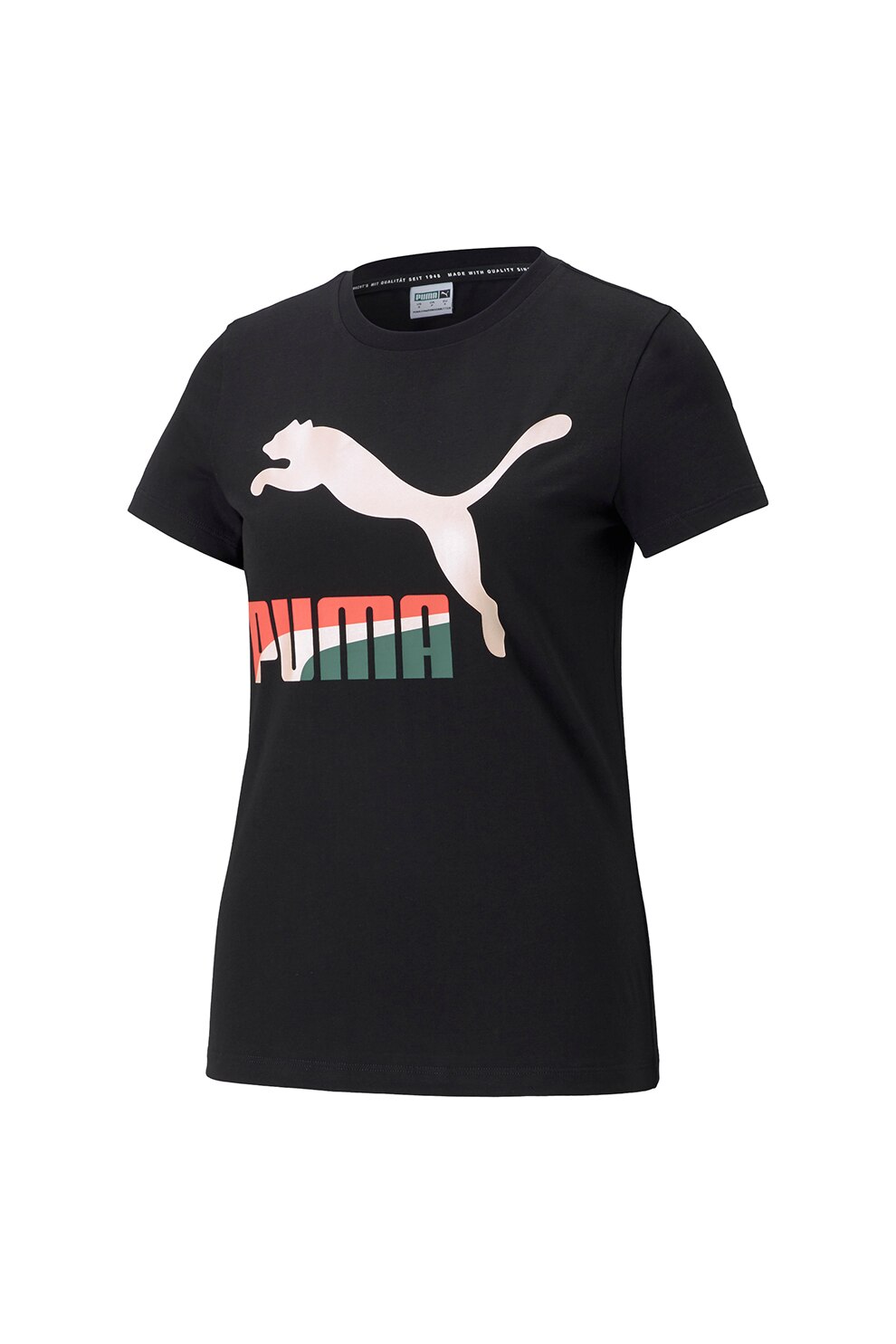 Puma, Tricou cu decolteu la baza gatului si logo Classics, Negru