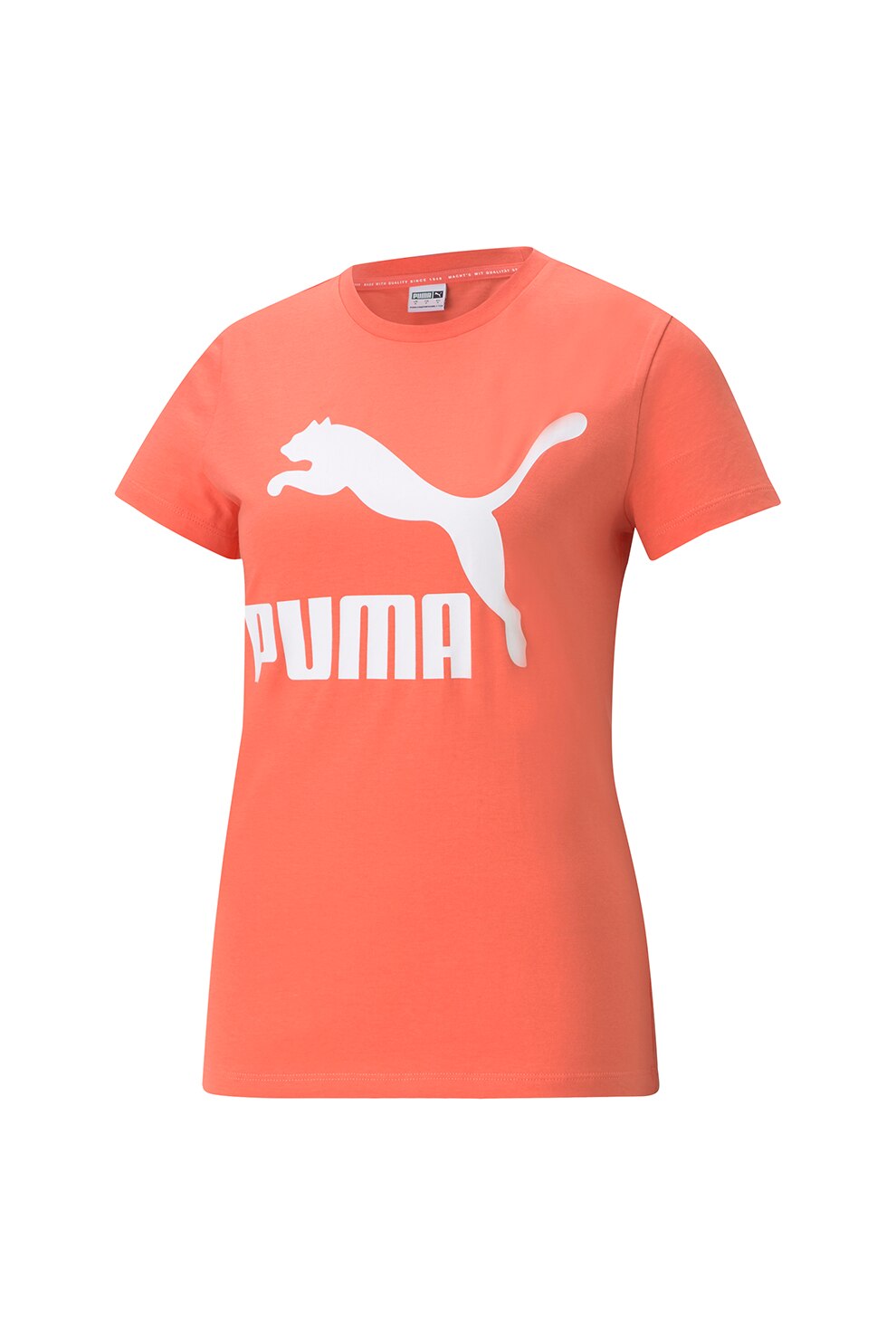 Puma, Tricou cu decolteu la baza gatului si logo Classics, Roz somon