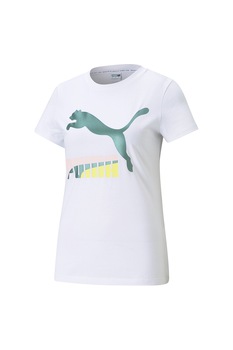 Puma, Tricou cu decolteu la baza gatului si logo Classics, Alb Puma, Tricou cu decolteu la baza gatului si logo Classics, Alb