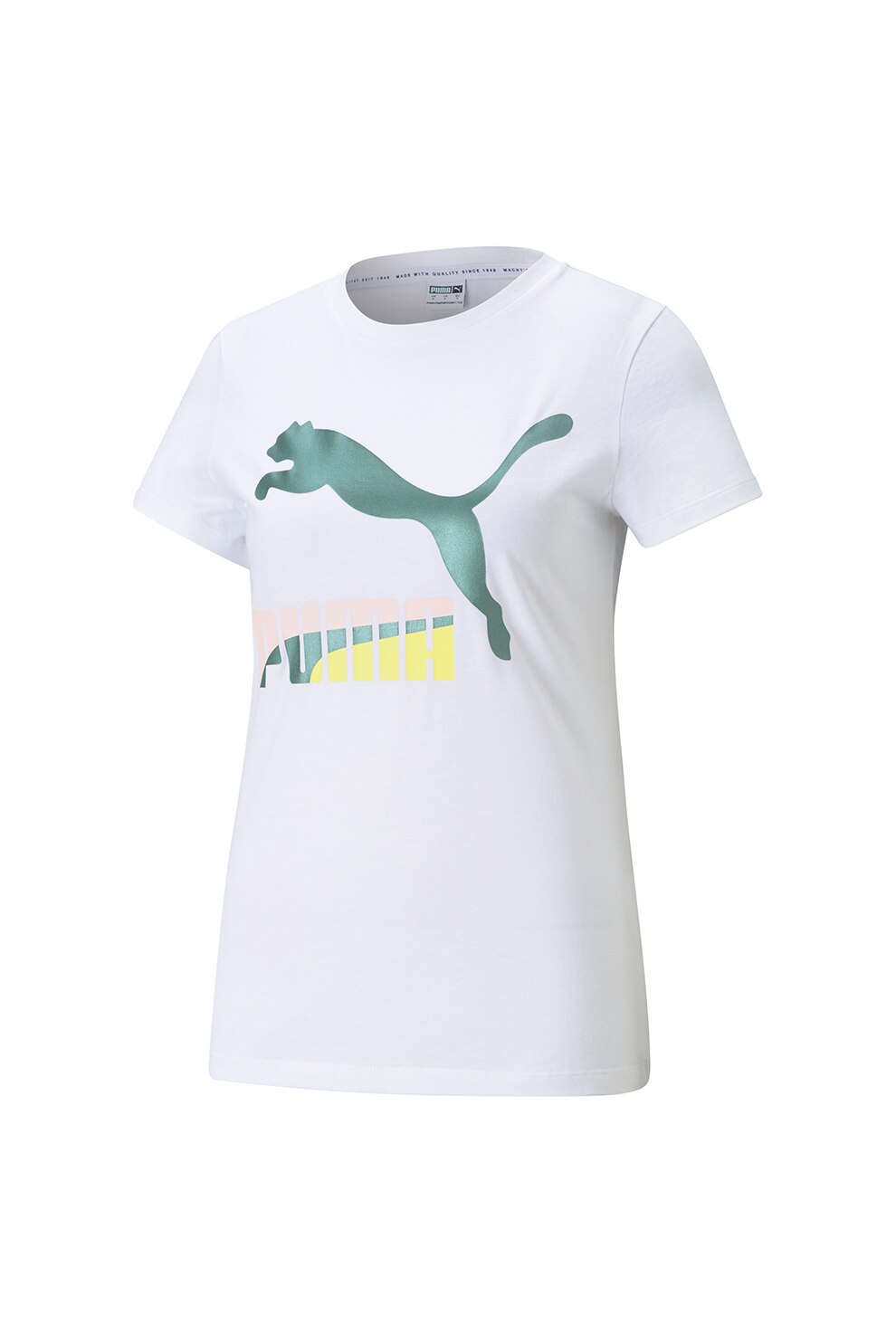 Puma, Tricou cu decolteu la baza gatului si logo Classics, Alb