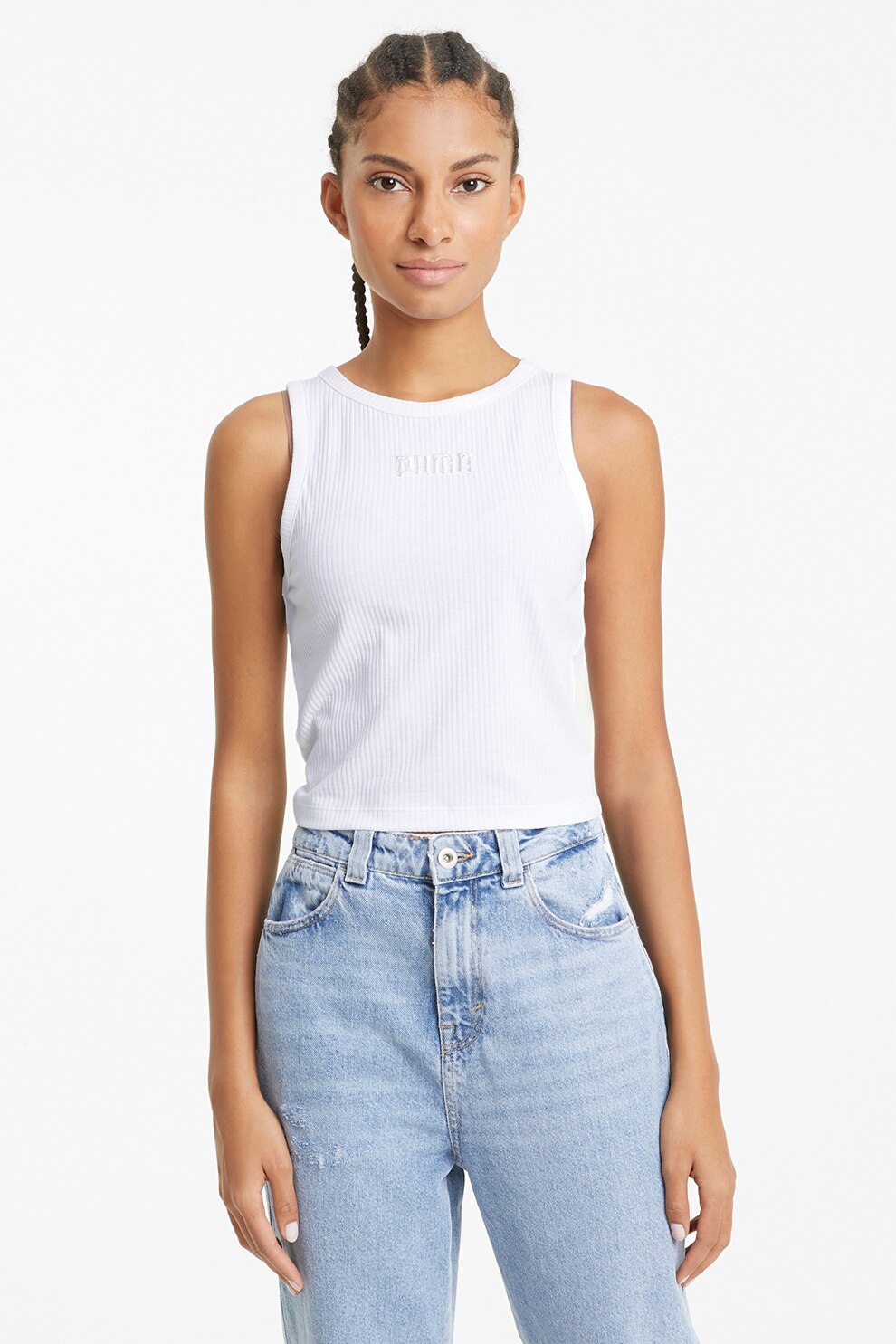 Puma, Top cu logo brodat si striatii Modern, Alb