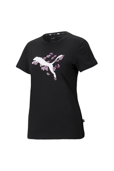 Puma, Tricou cu decolteu la baza gatului si imprimeu Sakura, Negru Puma, Tricou cu decolteu la baza gatului si imprimeu Sakura, Negru