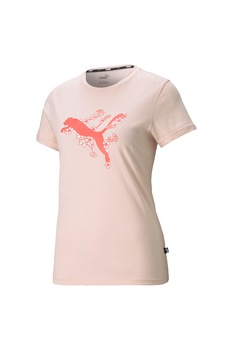 Puma, Tricou cu decolteu la baza gatului si imprimeu Sakura, Piersica Puma, Tricou cu decolteu la baza gatului si imprimeu Sakura, Piersica