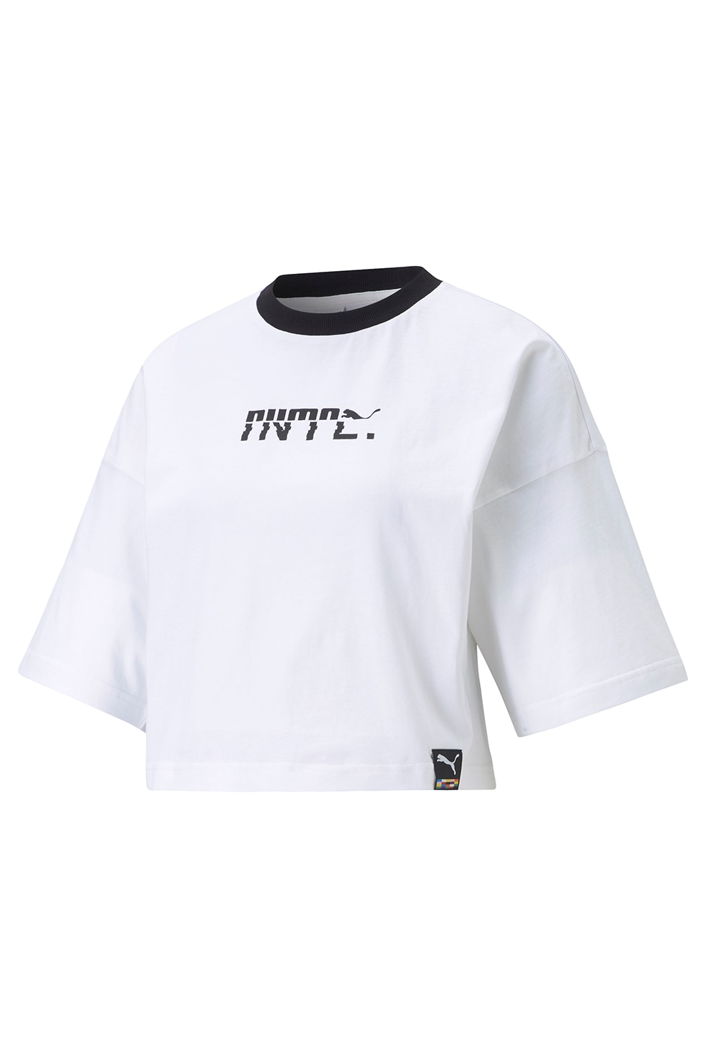 Puma, Tricou crop cu imprimeu, Alb