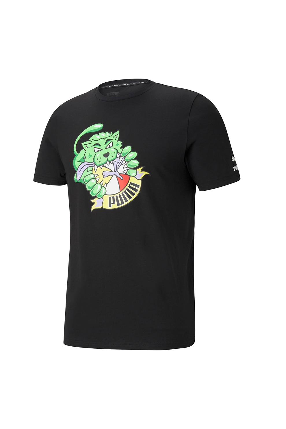 Puma, Tricou cu decolteu la baza gatului si imprimeu grafic, Negru