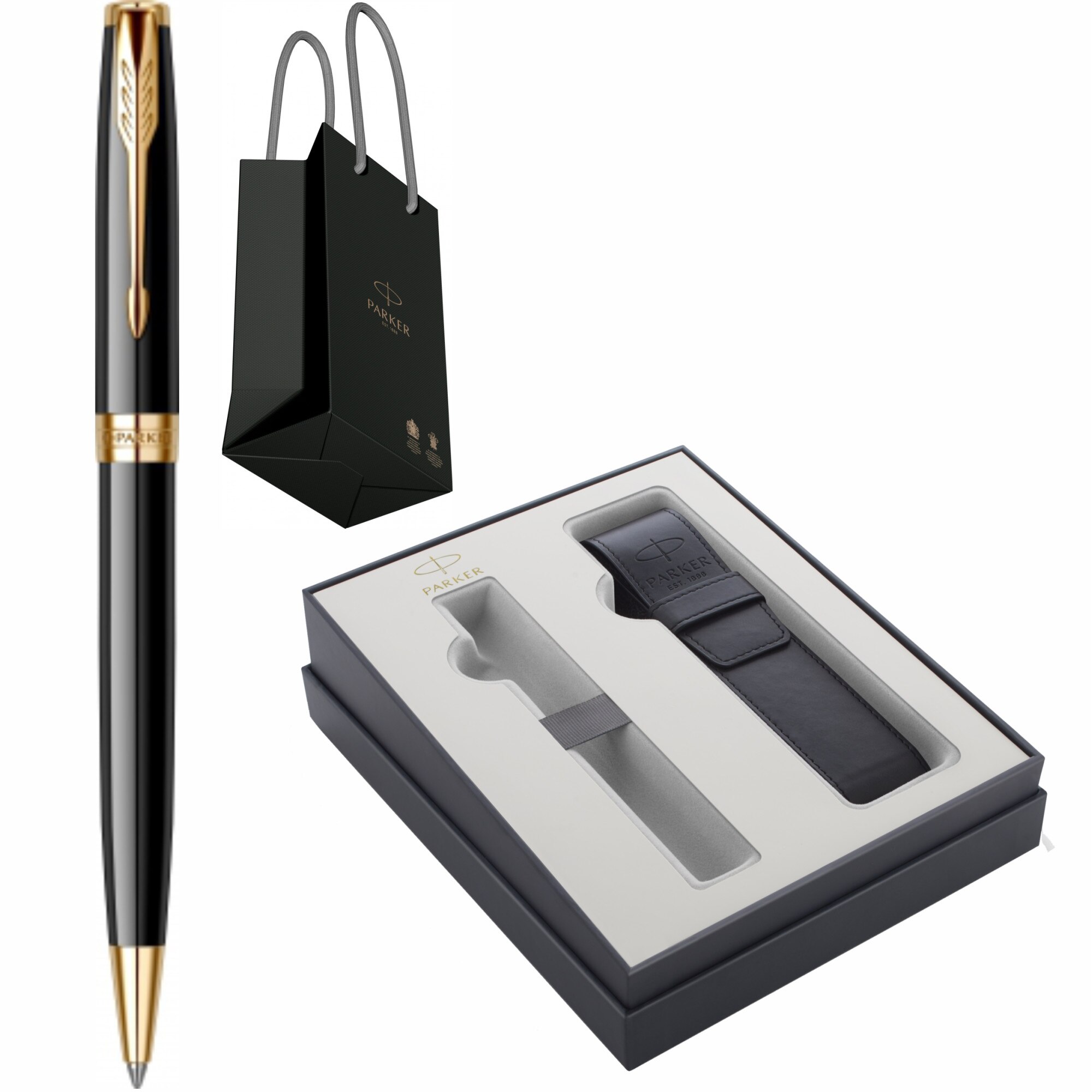 Pix Parker Sonnet Royal Black GT Persnalizat prin Gravura Laser in Cutie cu Etui Parker Focus Collection si Punga Parker