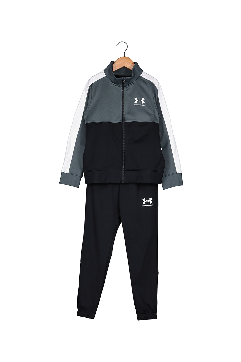 Under Armour, Trening cu fermoar si detalii logo, pentru antrenament, Negru/Gri