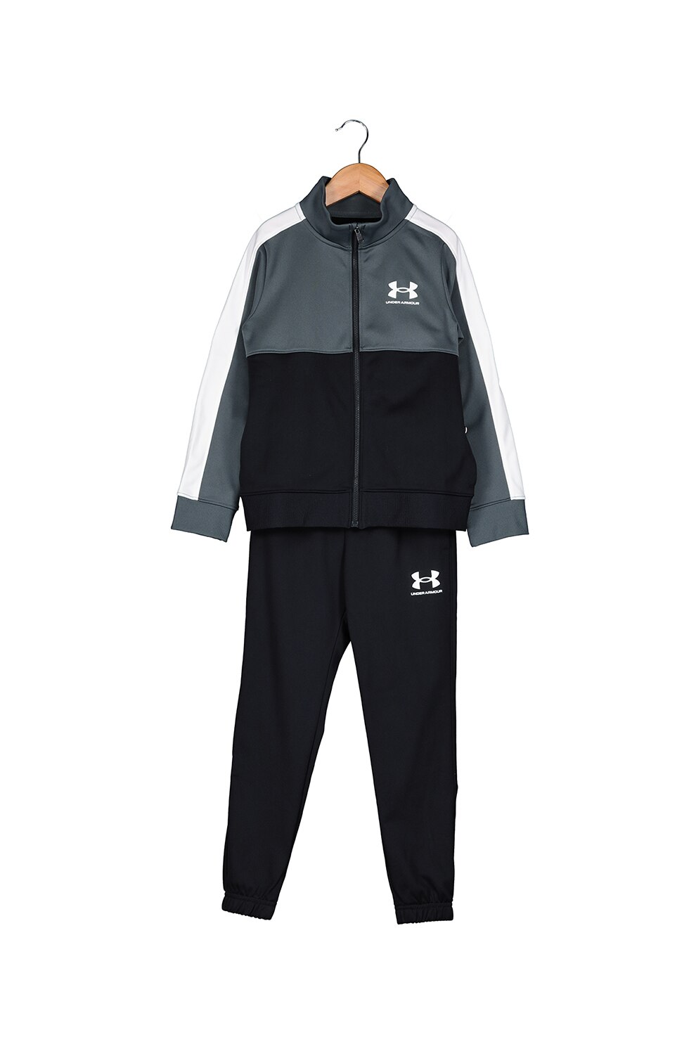 Under Armour, Trening cu fermoar si detalii logo, pentru antrenament, Negru/Gri