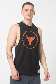 Under Armour, Top lejer cu imprimeu pentru fitness Project Rock, Negru stins/Oranj Under Armour, Top lejer cu imprimeu pentru fitness Project Rock, Negru stins/Oranj