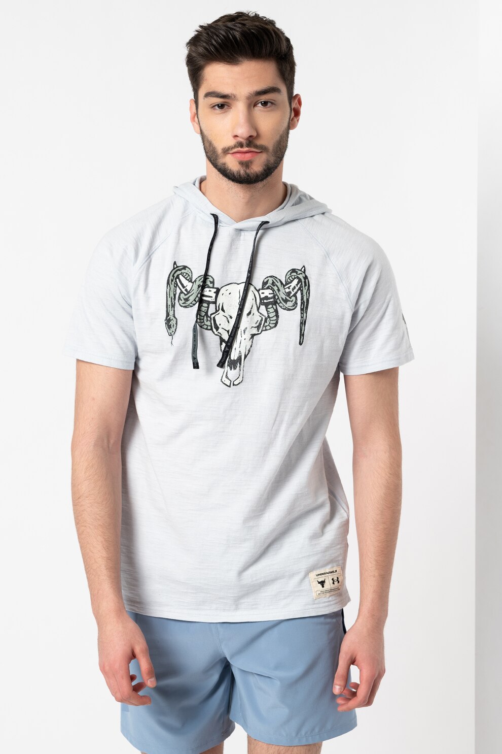 Under Armour, Tricou cu gluga, pentru antrenament Project Rock, Albastru pal