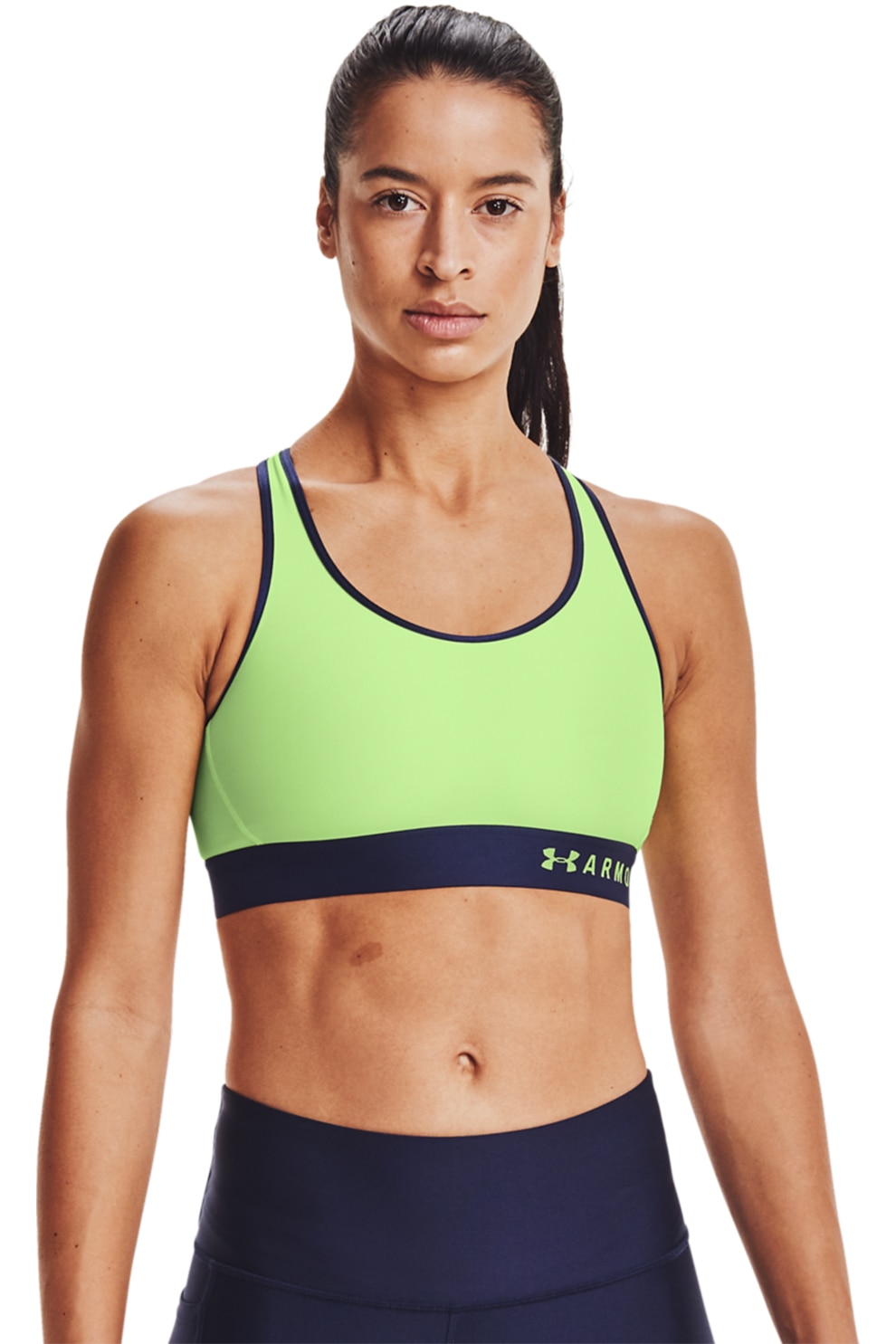 Under Armour, Bustiera pentru fitness Mid Keyhole, Verde neon