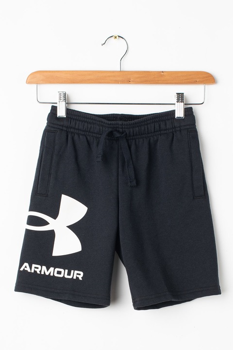 Under Armour, Къс фитнес панталон Rival с лого, Бял/Черен