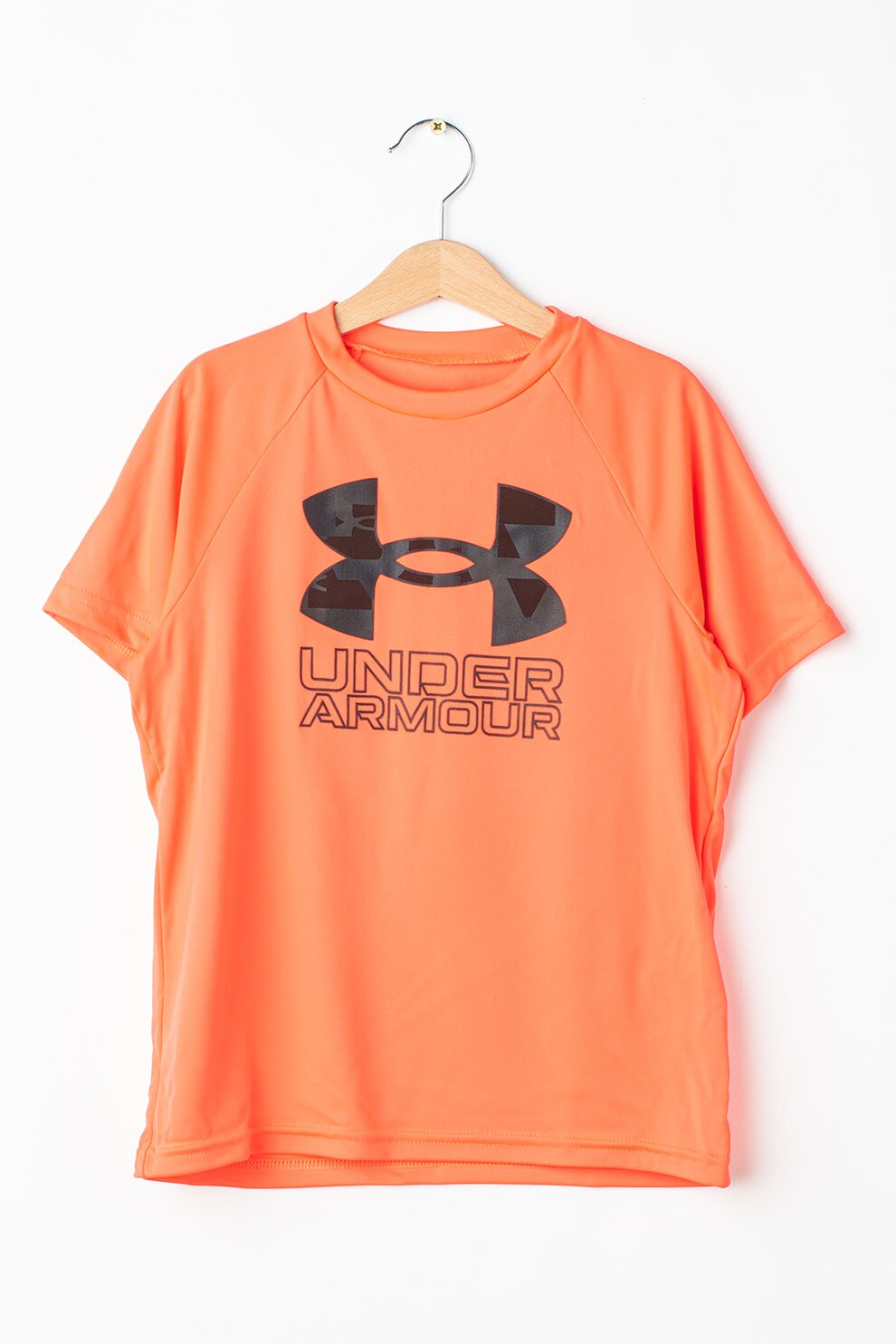 Under Armour, Tricou cu imprimeu logo pentru fitness Tech Hybrid, roz neon, negru