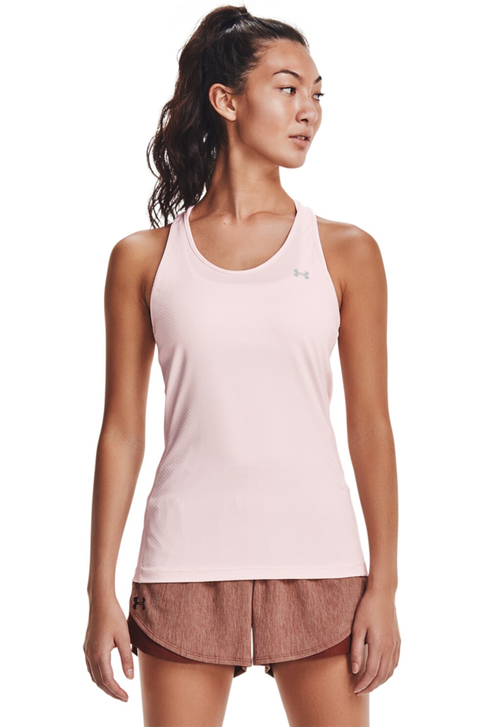 Under Armour, Top cu spate decupat pentru fitness, Roz pastel