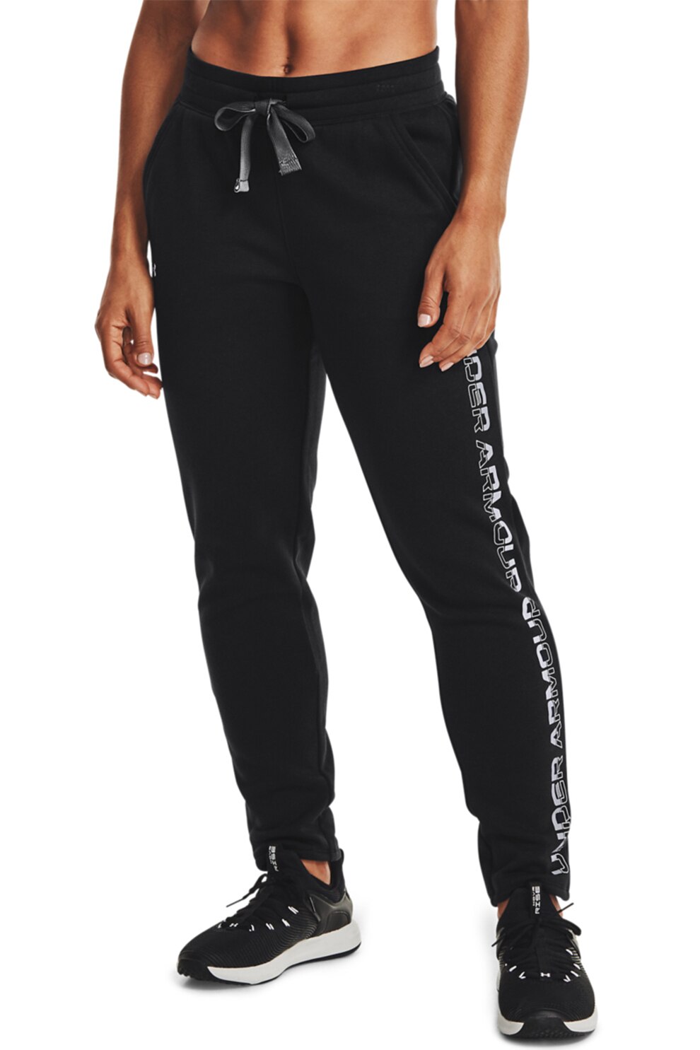 Under Armour, Pantaloni sport lejeri, conici, pentru fitness Rival Fleece Gradient, Negru, XS