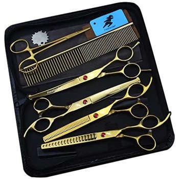 Set de 5 foarfeci profesionale pentru tuns animale,caini , pisici, plus pieptan si geanta depozitare, Gold Set de 5 foarfeci profesionale pentru tuns animale,caini , pisici, plus pieptan si geanta depozitare, Gold