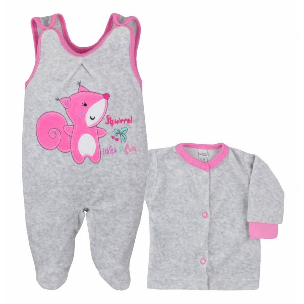 Compleu 2 piese salopeta si bluza pentru fete Koala 3193-R, Gri, 80