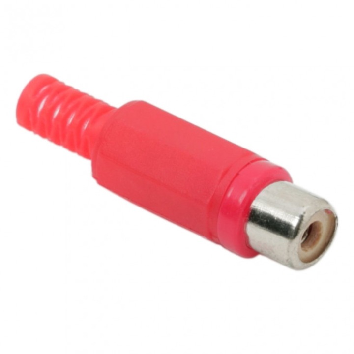 Soclu RCA executie plastic, cu protectie pentru cablu, Pachet 10 bucati, rosu