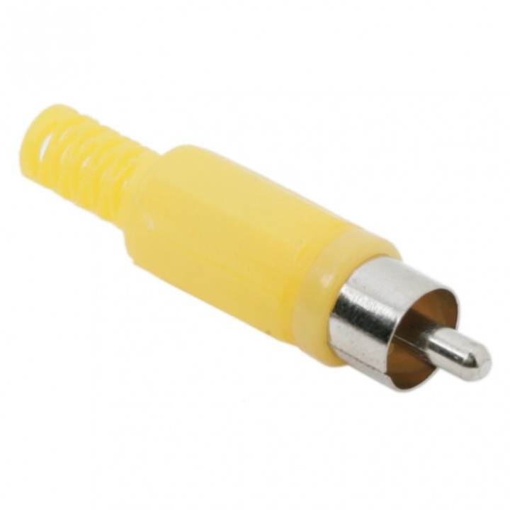 Fisa RCA executie plastic, cu protectie pentru cablu, Pachet 10 bucati galben