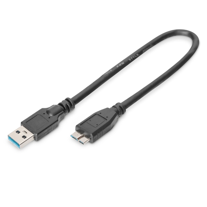 Кабел USB 3.0 мъжки към microUSB 3.0 мъжки, Digitus, дължина 25см