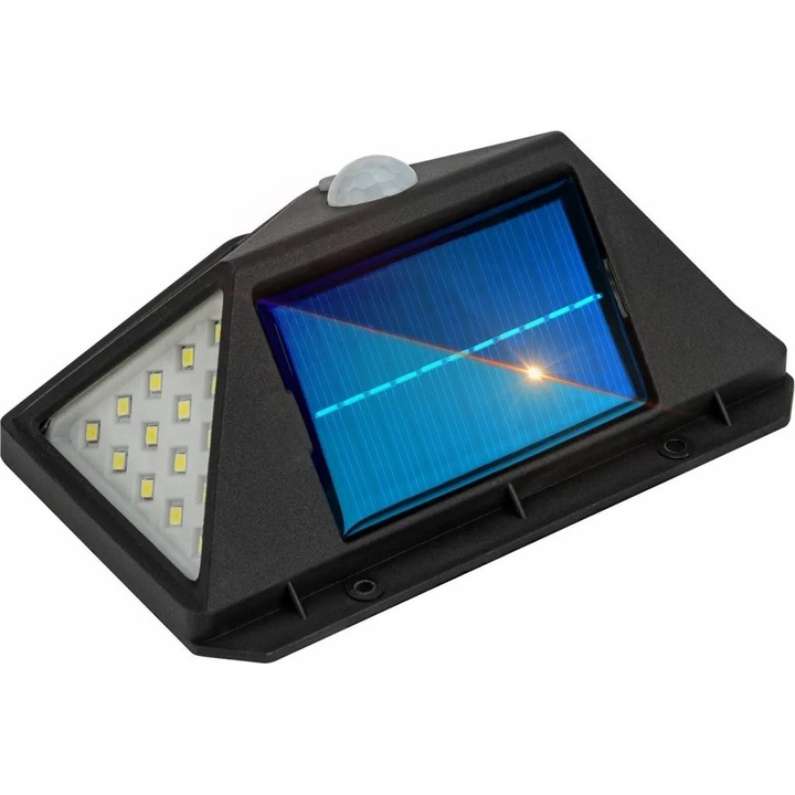 Комплект от 4 външни соларни лампи Kosiil, 100 светодиода, 2200mAh, сензор за движение, 270º, IP65, черни