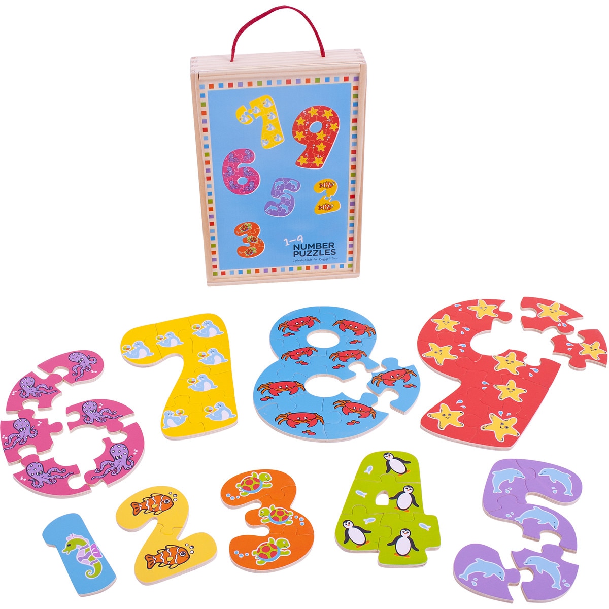 Puzzle din lemn BigJigs - Cifre 1-9, 45 piese