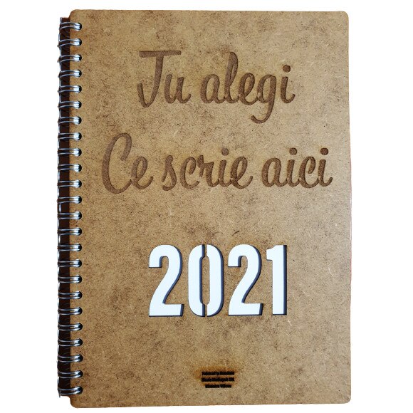 Agenda, A5, coperti de lemn, personalizata, 80 file