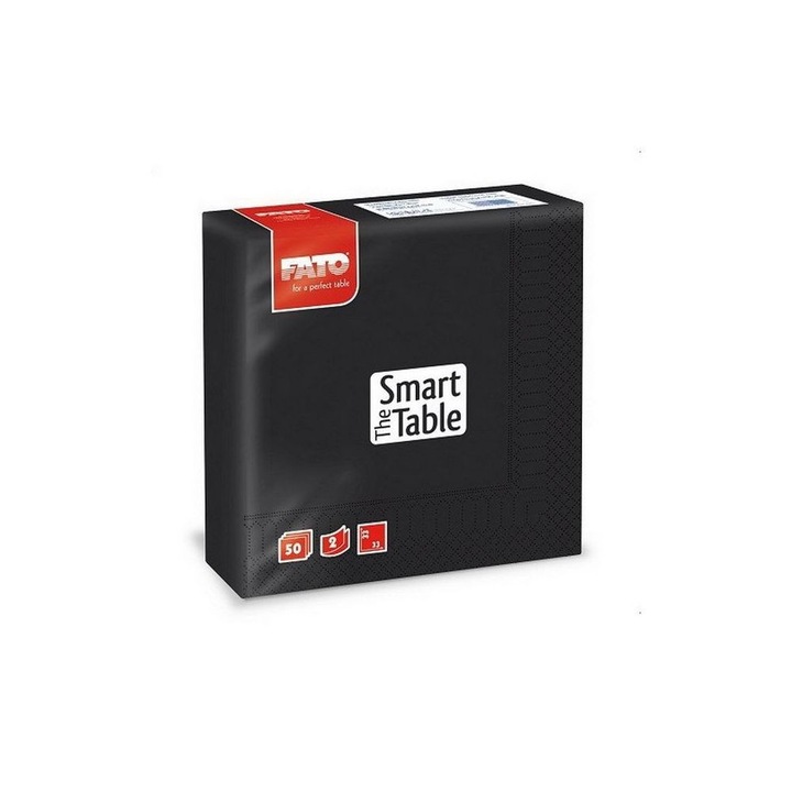 Servetele de masa, Fato, Hartie, 2 straturi, 33 x 33 cm, 50 de bucati/pachet, Negru