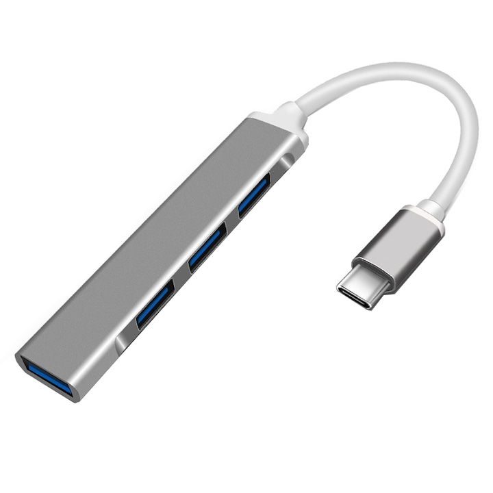USB 3.0 хъб с 4 порта, Vaxiuja, Plug & Play, сребрист