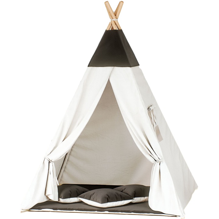 Tipoo Teepee gyermek sátor, pamut, 165 cm, fehér/barna