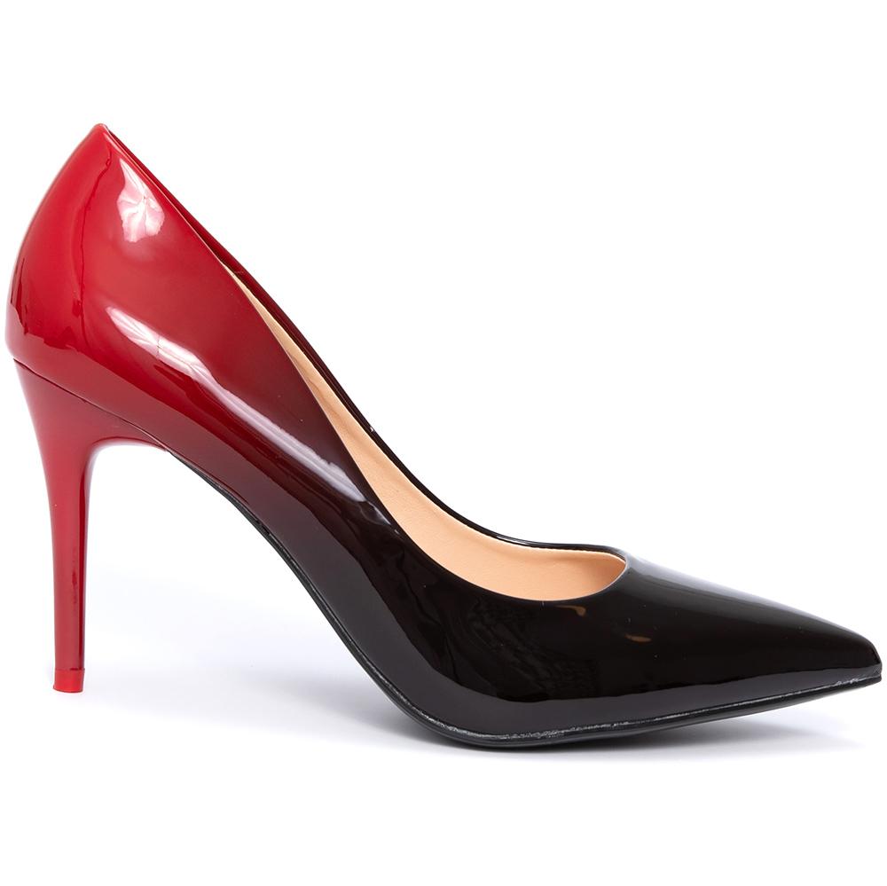 Pantofi dama Mariah lacuiti cu toc subtire, Rosu/Negru, Rosu