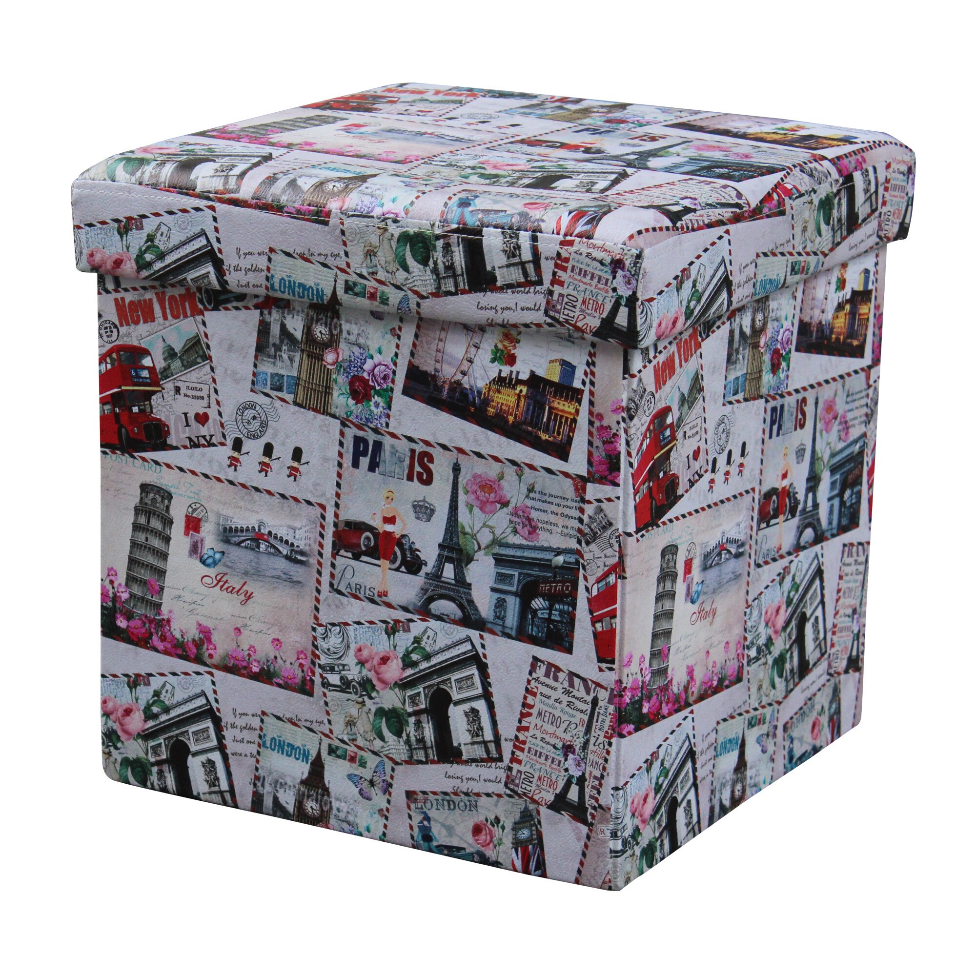 Taburet pliabil cu spatiu de depozitare, 38X38 cm, TB3096, alb/model