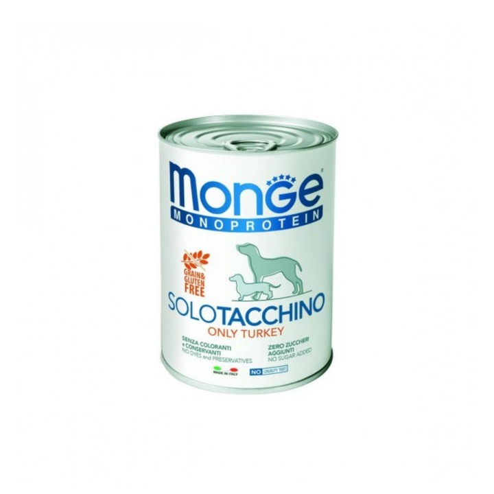 Hrana monoproteica pentru caini, Monge Solo tacchino (curcan) 400g