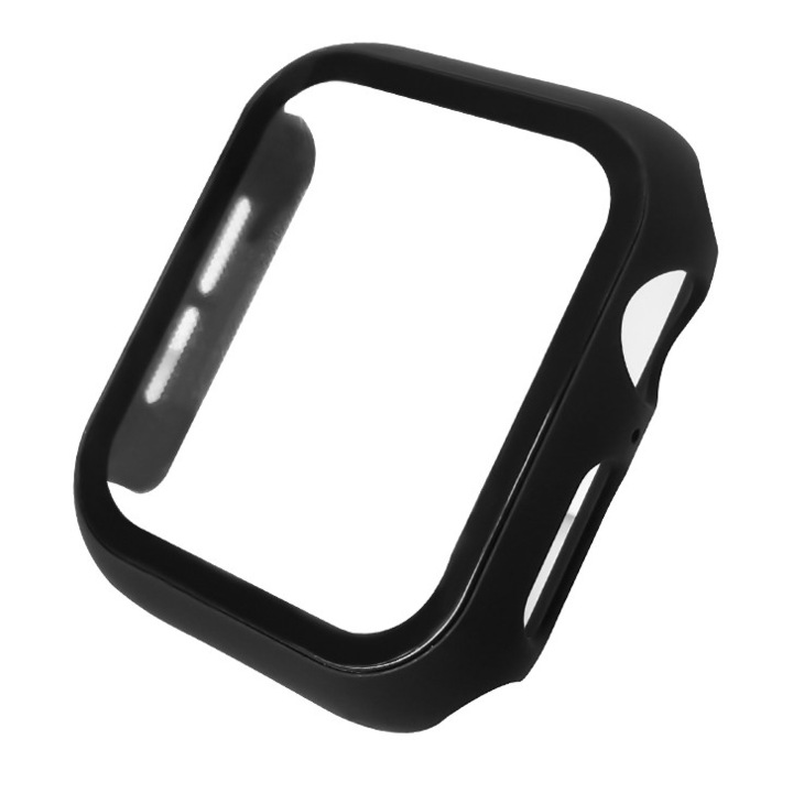 Калъф Full Cover, съвместим с Apple Watch 44 мм, SILKASE, стъклена защита на дисплея, черен