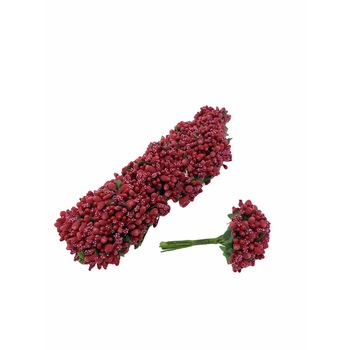 Set 12 buchete flori artificiale Atelier, Plastic, Rosu, 3cm