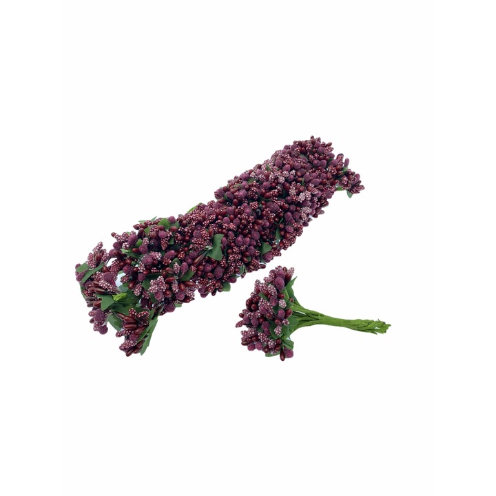 Set 12 buchete flori artificiale Atelier, Plastic, Mov pruna, 3cm