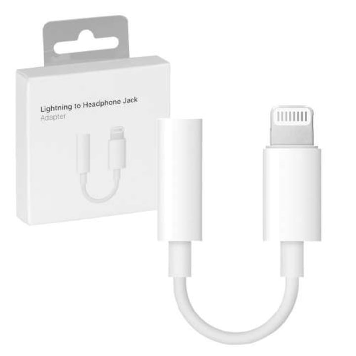 Преходник Apple Lightning to Headphone Jack Adapter, преходник от Lightning към стерео жак 3.5 mm, Бял