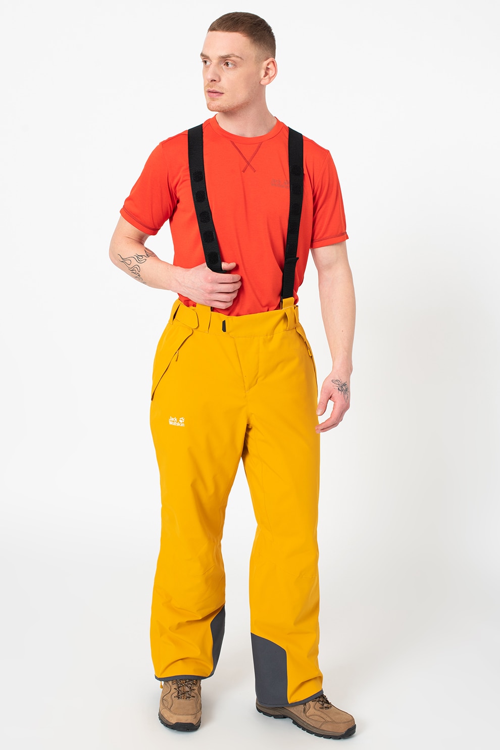 Jack Wolfskin, Pantaloni cu bretele pentru schi Exolight, Galben sofran, M