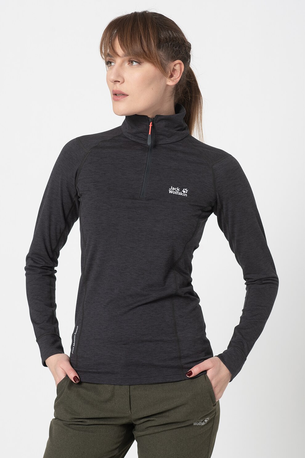 Jack Wolfskin, Bluza cu fenta cu fermoar, pentru ski Snow Sky, Gri inchis melange