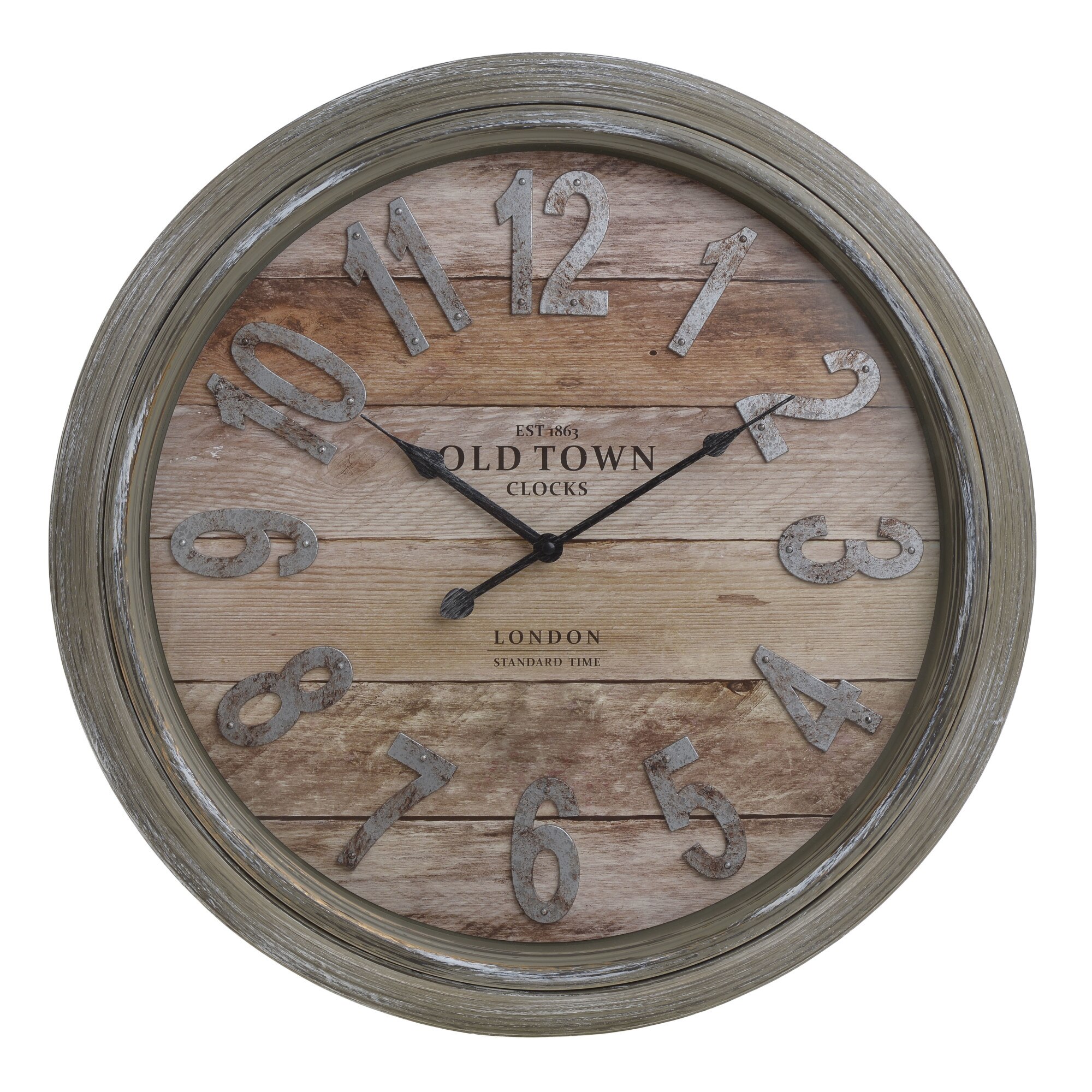 Ceas de perete vintage rama plastic cu geam, gri antichizt old town ,56 cm