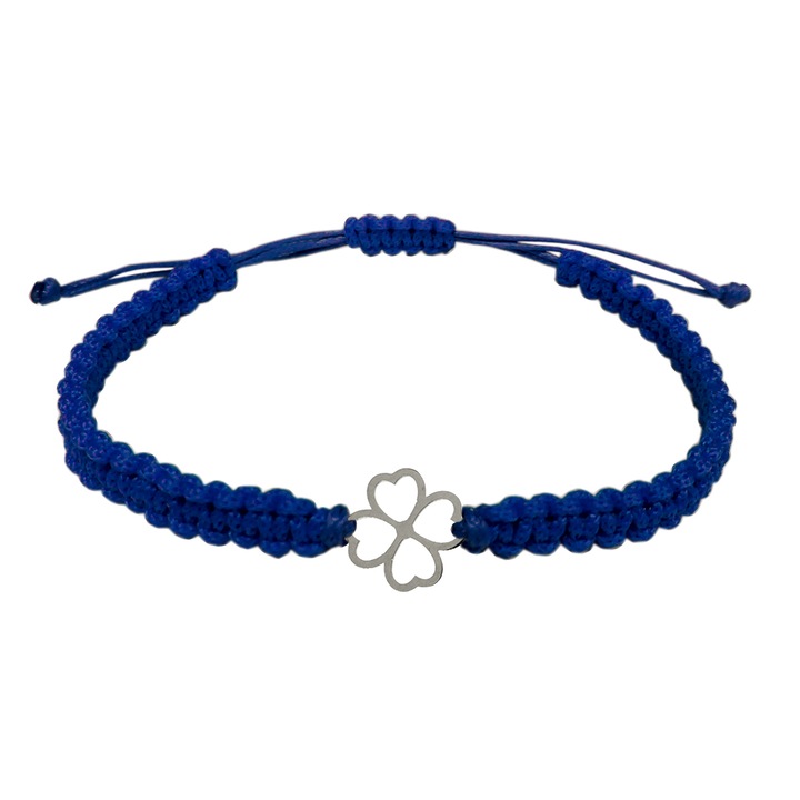 Egyedi, kézzel szőtt kék zsinór karkötő Ezüst lóhere 10165100 Dras 6537