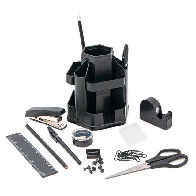 Set 15 piese birou, Felis, Rotativ, Plastic, Negru