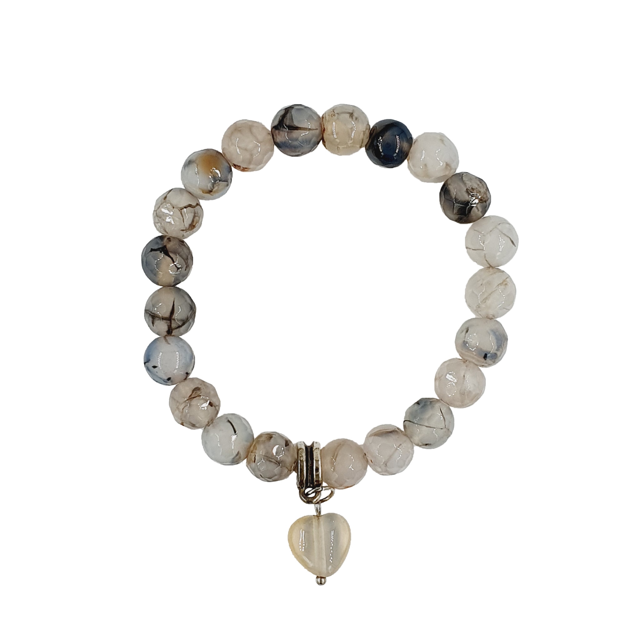 Bratara handamade din agat, Pandantiv in forma de inima, 9 mm, Multicolor