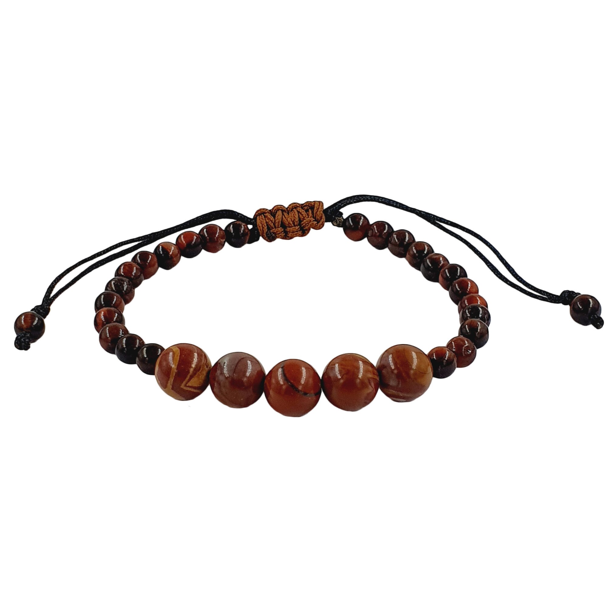 Bratara handmade din ochi de tigru si jasp, 9/4 mm, Maro