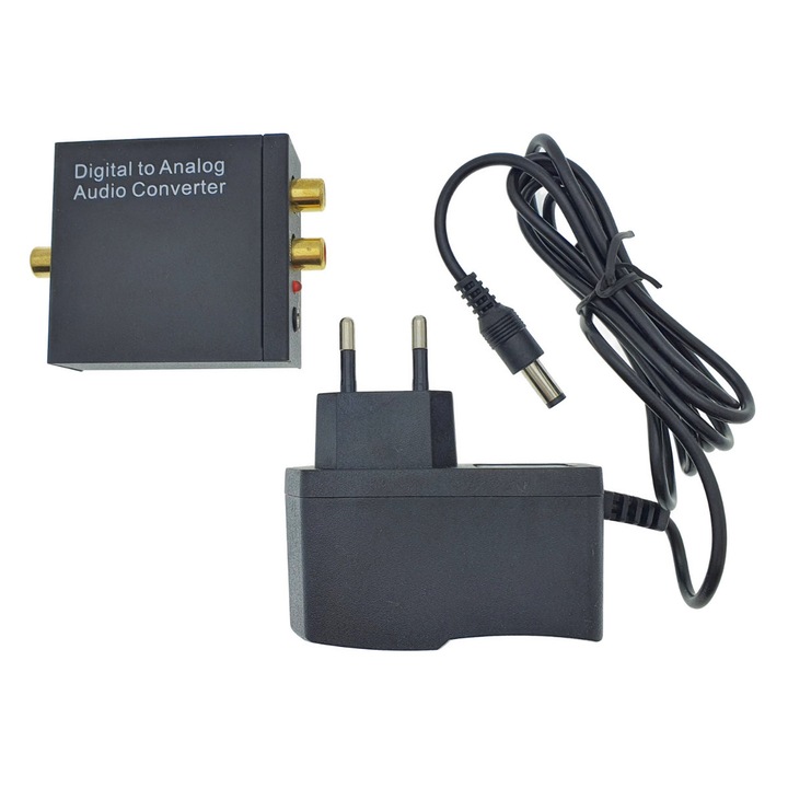 Convertor audio digital in analog, si adaptor audio jack 3.5mm, cu alimentator 5V DC inclus, negru 0 m
