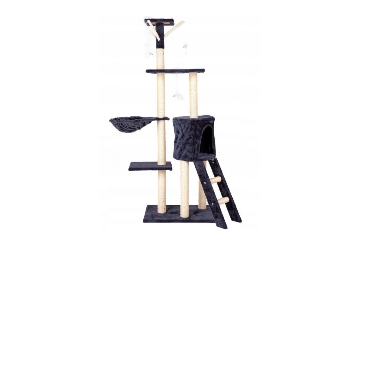 Ansamblu De Joaca Exclusive Pentru Pisic , Jucarii sub forma de soareci , Stalpi Acoperiti cu Sisal Natural, Ideal pentru Ascutirea Ghearelor, 138.5cm x 54.5cm x 39.5cm , Grey