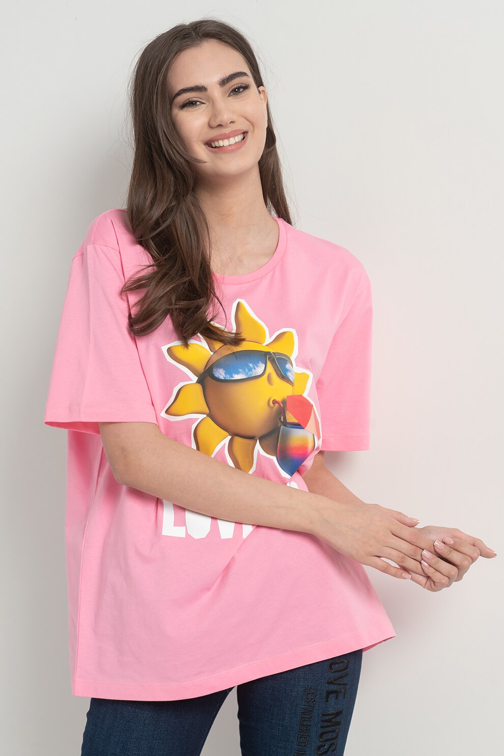 Love Moschino, Tricou lejer cu imprimeu, Roz/Ocru