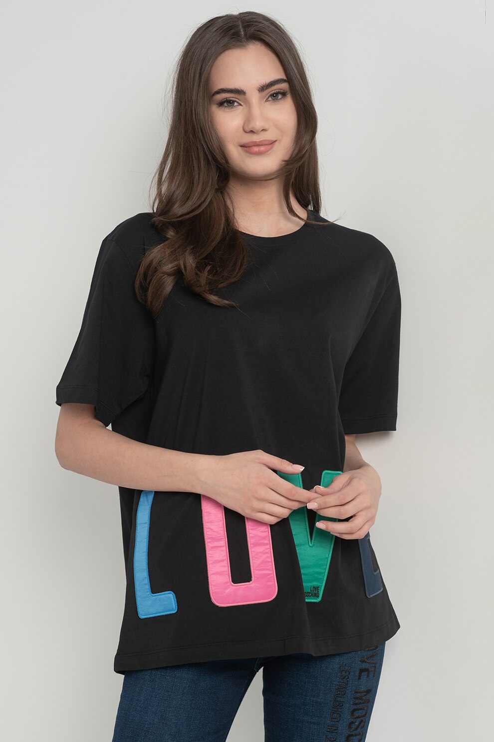 Love Moschino, Tricou lejer cu imprimeu text, Negru