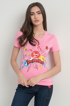 Love Moschino, Tricou cu imprimeu frontal, Roz Love Moschino, Tricou cu imprimeu frontal, Roz