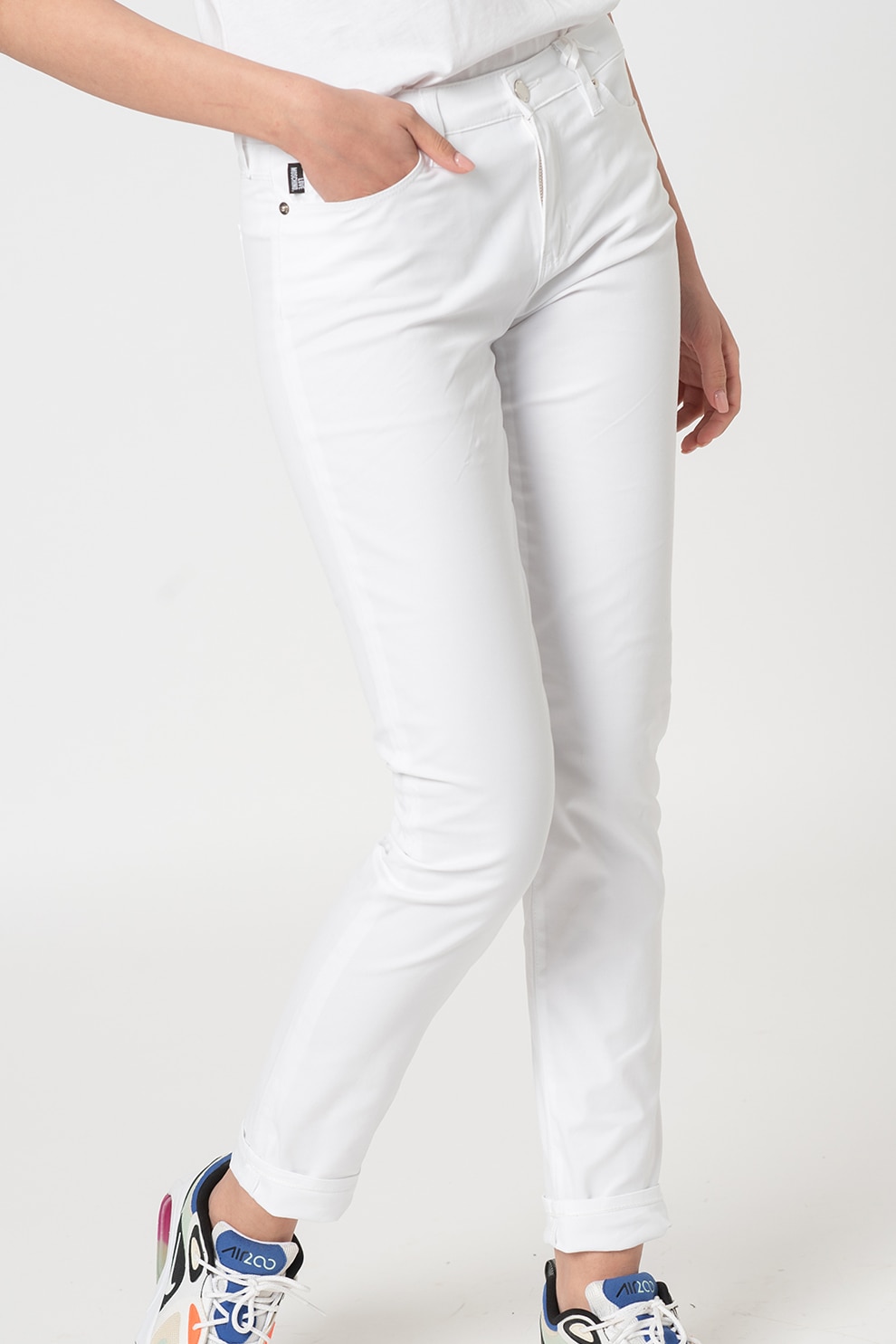 Love Moschino, Pantaloni drepti cu talie medie, Alb optic